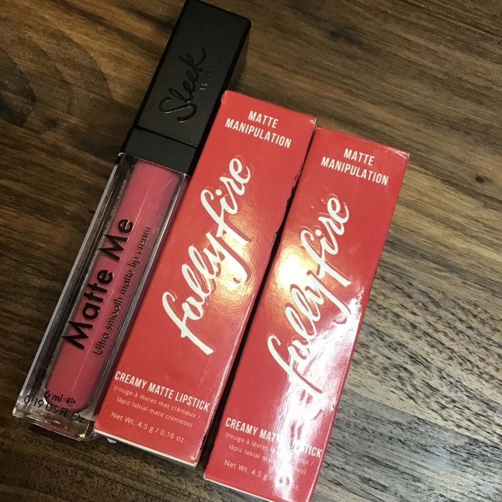 Matte lipstick set full size fire folly matte manipulation,, sleek matte me